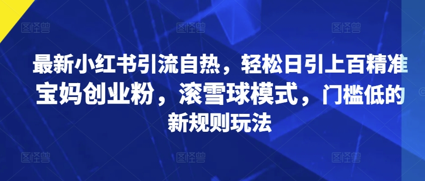 最新小红书引流自热，轻松日引上百精准宝妈创业粉，滚雪球模式，门槛低的新规则玩法-58创客网
