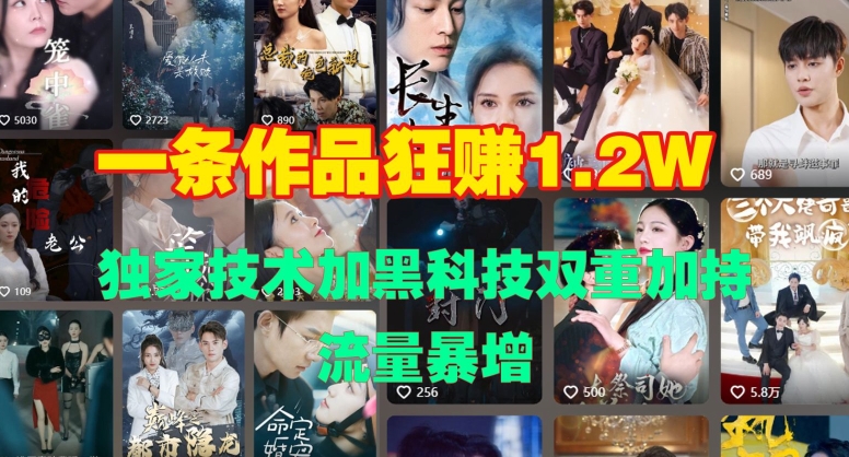 一条作品收益1.2w，独家技术加黑科技双重加持，流量暴增-58创客网