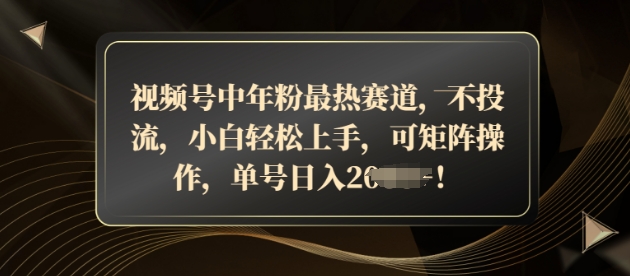 视频号中年粉最热赛道，不投流，小白轻松上手，可矩阵操作-58创客网