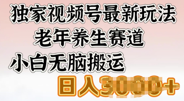 独家视频号最新玩法，老年养生赛道，小白无脑搬运，日入多张-58创客网