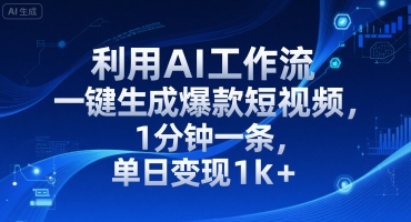利用AI工作流一键生成爆款短视频，1分钟一条，单日变现1k+-58创客网