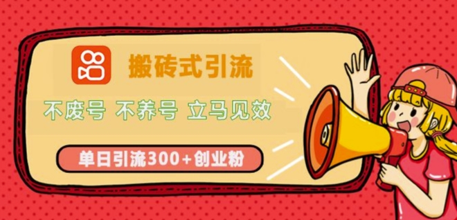 快手搬砖式引流，不废号，不养号，立马见效，单日引流300+精准创业粉-58创客网
