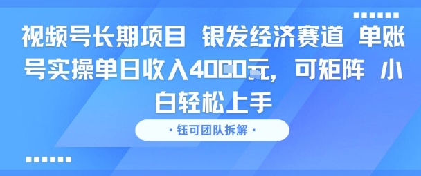 视频号长期项目 银发经济赛道 单账号实操单日收入1k，可矩阵 小白轻松上手-58创客网