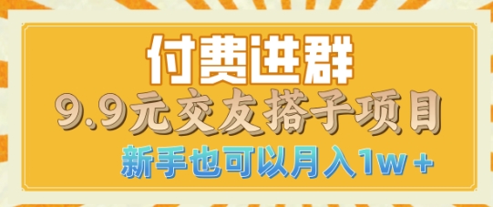 付费进群9.9交友搭子项目，熟练可矩阵操作，月收益过W-58创客网