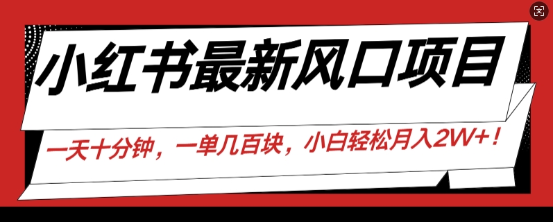小红书最新风口项目，一天只用10分钟，一单几百块，小白简单无脑操作!-58创客网