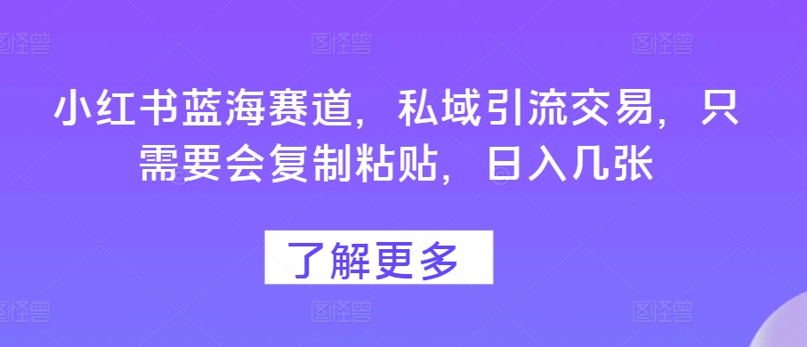 小红书蓝海赛道，私域引流交易，只需要会复制粘贴，日入几张-58创客网