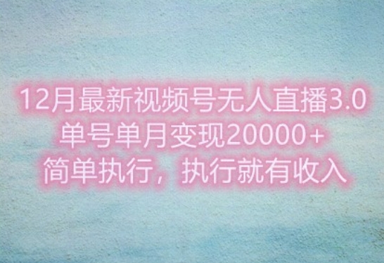 12月最新视频号无人直播3.0，单号单月变现过w，简单执行，执行就有收入-58创客网