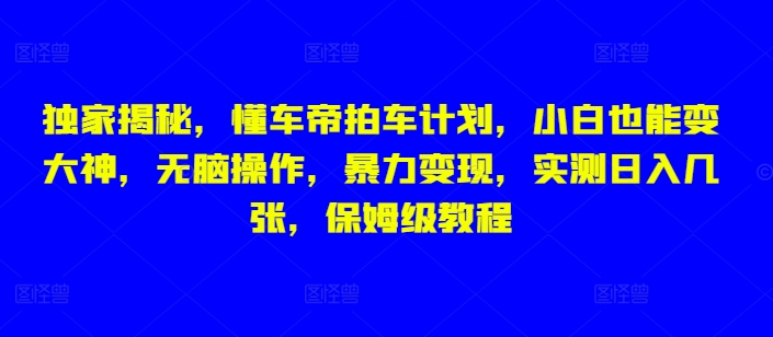 独家揭秘，懂车帝拍车计划，小白也能变大神，无脑操作，暴力变现，实测日入几张，保姆级教程-58创客网