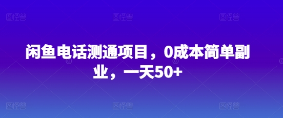 闲鱼电话测通项目，0成本简单副业，一天50+-58创客网