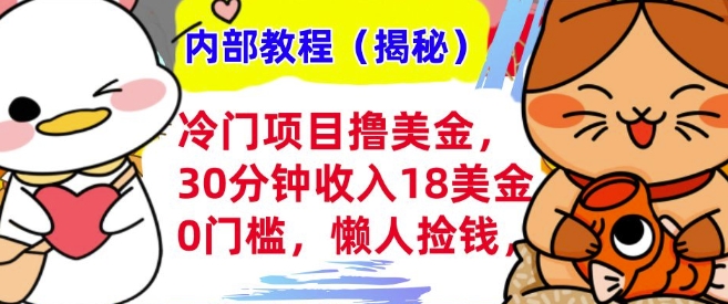 冷门项目撸美刀，30分钟收入18美刀，0门槛，懒人捡钱，无脑操作-58创客网