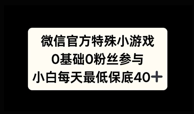 微信官方特定小游戏，0基础0粉丝，小白上手每天最少保底40+-58创客网