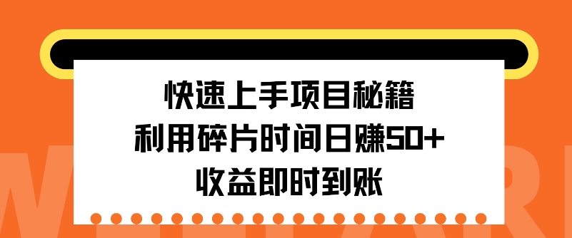 快速上手项目秘籍，利用碎片时间日入50+，收益即时到账-58创客网