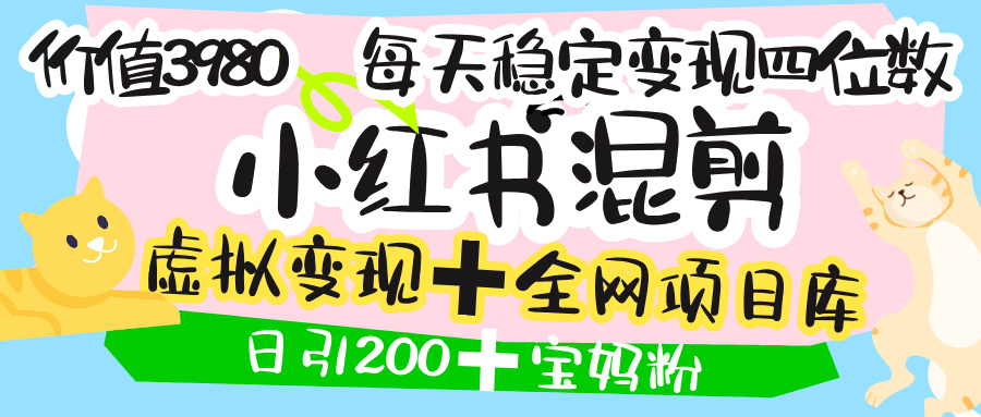 价值3980的小红书混剪， 虚拟变现 ＋全网项目库 ， 日引200+宝妈创业粉，每天稳定四位数变现-58创客网