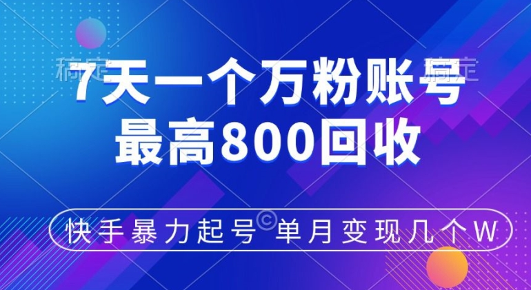 快手暴力起号，7天涨万粉，小白当天起号，多种变现方式，单月变现几个-58创客网
