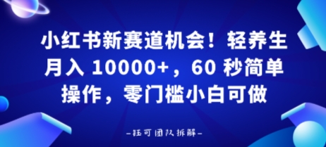 小红书新赛道机会，轻养生月入 1w，60 秒简单操作，带货接广都可以，零门槛小白可做-58创客网