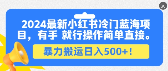 2024最新小红书冷门蓝海项目，有手就行操作简单直接，暴力搬运日入500+-多米联创
