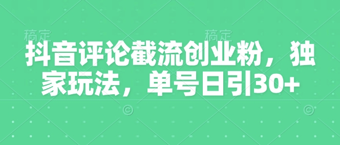 抖音评论截流创业粉，独家玩法，单号日引30+-多米联创