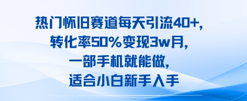 热门怀旧赛道每天引流40+，转化率50%月变现3w，一部手机就能做，适合小白新手入手-多米联创