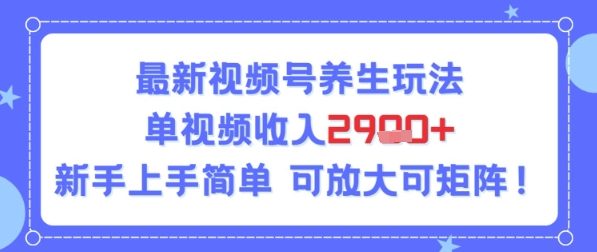视频号养生玩法，单视频收入2.9k，新手上手简单-多米联创