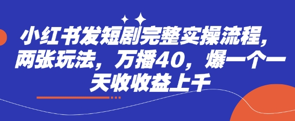 小红书发短剧完整实操流程，两张玩法，万播40，爆一个一天收收益上千-多米网络