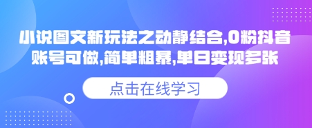 小说推文图文新玩法之动静结合，0粉抖音账号可做，简单粗暴，单日变现多张-多米网络