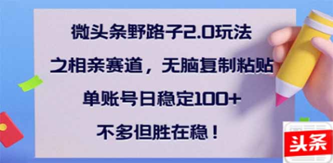 微头条野路子2.0玩法之相亲赛道，无脑搬砖复制粘贴，单账号日稳定300+…-多米网络