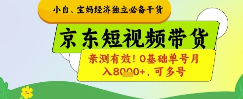 小白宝妈经济独立必备干货，京东短视频带货，亲测有效!0基础单号月入8k+，可多号【揭秘】-多米网络