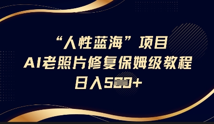 人性蓝海AI老照片修复项目保姆级教程，长期复购，轻松日入5张-多米网络