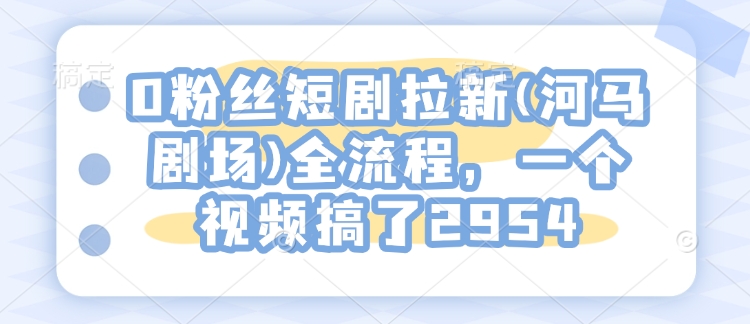 0粉丝短剧拉新(河马剧场)全流程，一个视频搞了2954-多米网络