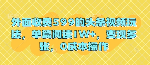 外面收费599的头条视频玩法，单篇阅读1W+，变现多张，0成本操作-多米网络