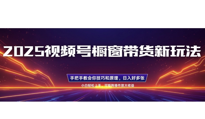 25年最新视频号橱窗带货新玩法，零基础，手把手教学，每天三小时，起号以后日入多张-多米网络