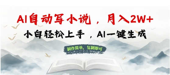 AI自动写小说，制作简单，复制即可，月入过W+，小白轻松上手，AI一键生成-多米网络