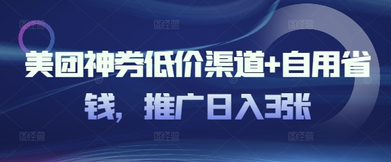 美团神券低价渠道+自用省钱，推广日入3张-多米网络