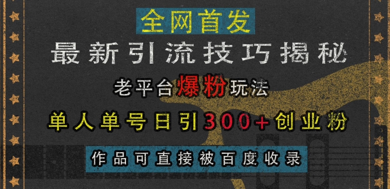 最新引流技巧揭秘，老平台爆粉玩法，单人单号日引300+创业粉，作品可直接被百度收录-多米网络