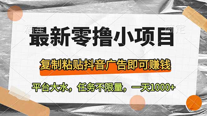 最新零撸小项目，复制粘贴抖音广告即可赚钱，平台大水，任务不限量，一…-多米网络
