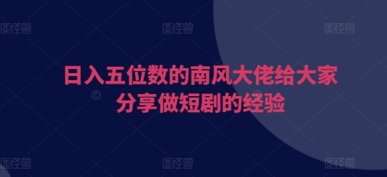 日入五位数的南风大佬给大家分享做短剧的经验-多米网络