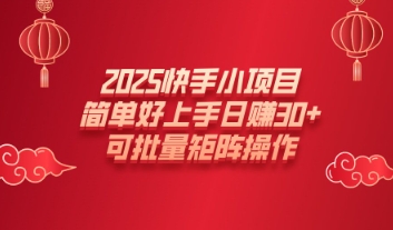 2025快手小项目，简单好上手日入30+，可批量矩阵操作-多米网络