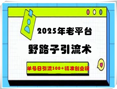 2025年老平台野路子引流术，单号日引流300+精准创业粉-多米网络