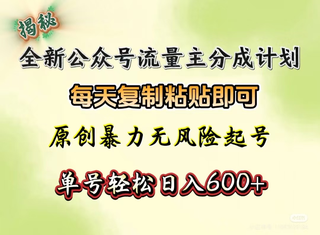 全新公众号流量主分成计划，每天复制粘贴即可，原创暴力起号无风险，单号轻松日入600+（揭秘）-多米网络