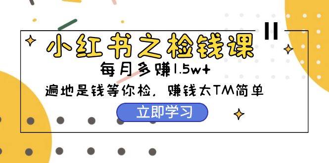 小红书之检钱课：从0开始实测每月多赚1.5w起步，赚钱真的太简单了（98节）-多米网络