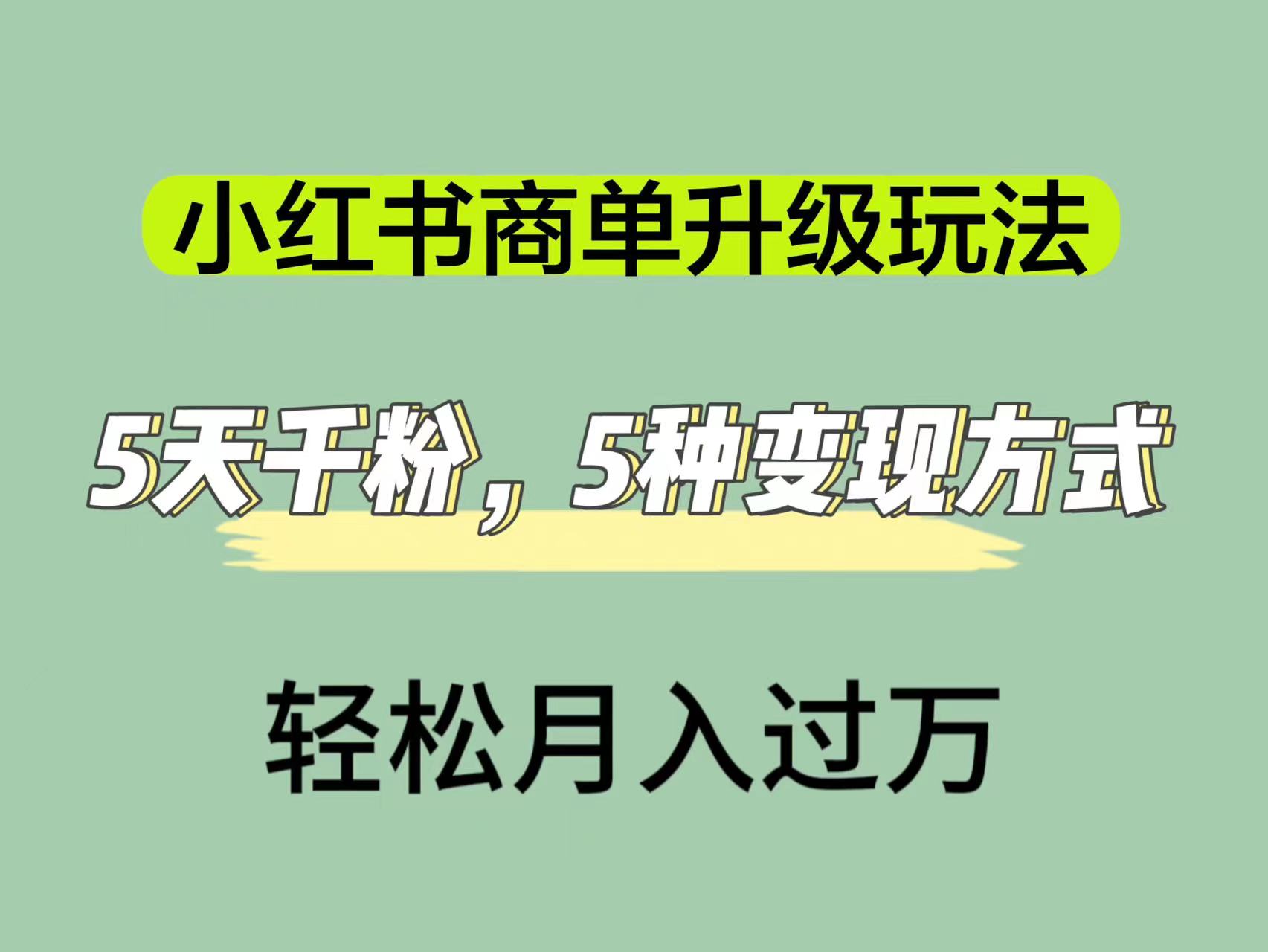 小红书商单升级玩法，5天千粉，5种变现渠道，轻松月入1万+-多米网络