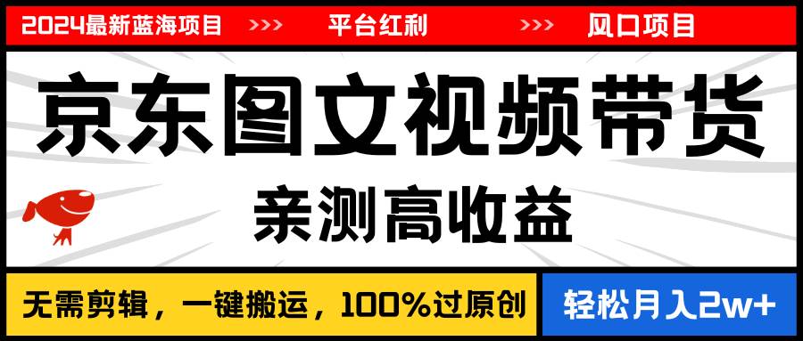 2024最新蓝海项目，逛逛京东图文视频带货，无需剪辑，月入20000+-多米网络