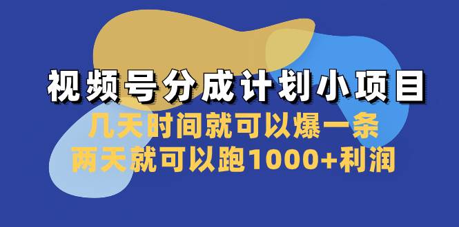 视频号分成计划小项目：几天时间就可以爆一条，两天就可以跑1000+利润-多米网络