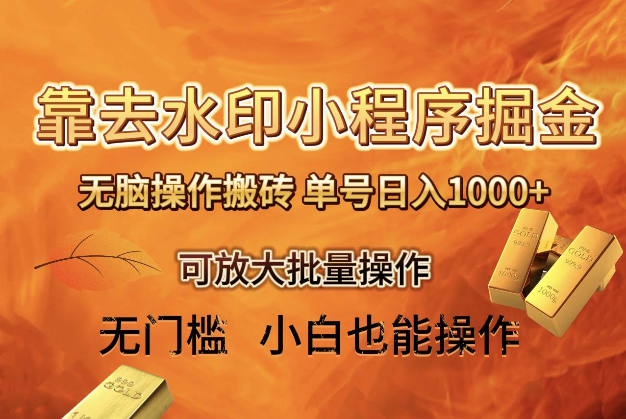 去水印小程序+拼多多 无脑搬砖 ，单号日入1000+ 保姆级教程 可放大批量操作-多米网络