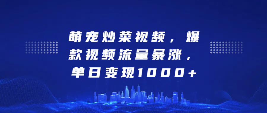 萌宠炒菜视频，爆款视频流量暴涨，单日变现1000+-多米网络