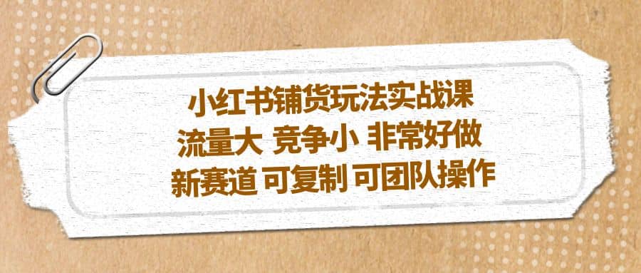 小红书铺货玩法实战课，流量大 竞争小 非常好做 新赛道 可复制 可团队操作-多米网络