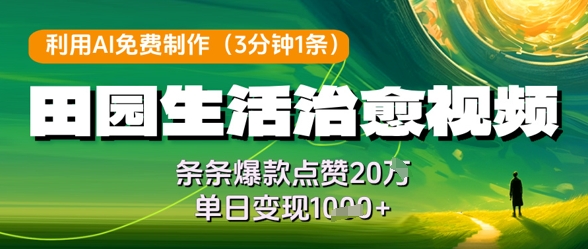 利用AI免费制作田园生活治愈视频，条条爆款点赞20W，单日变现几张-多米网络