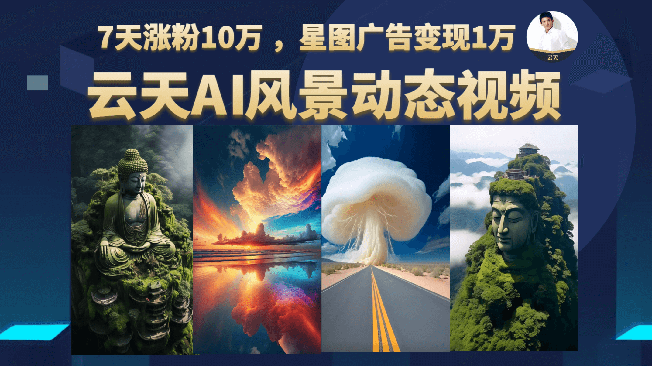 云天AI风景动图视频制作，7天涨粉10万 ，星图广告变现1万-多米网络
