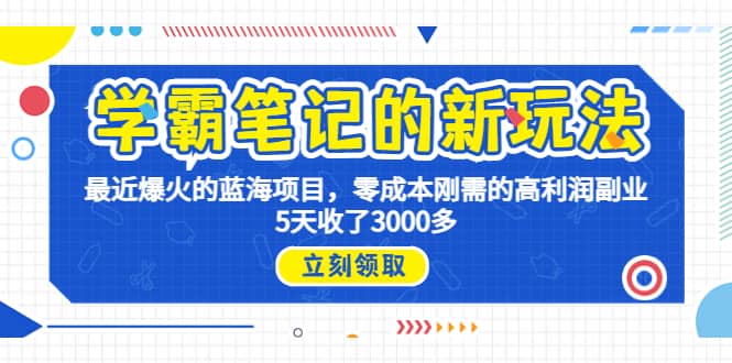 学霸笔记新玩法，最近爆火的蓝海项目，0成本高利润副业，5天收了3000多-多米网络
