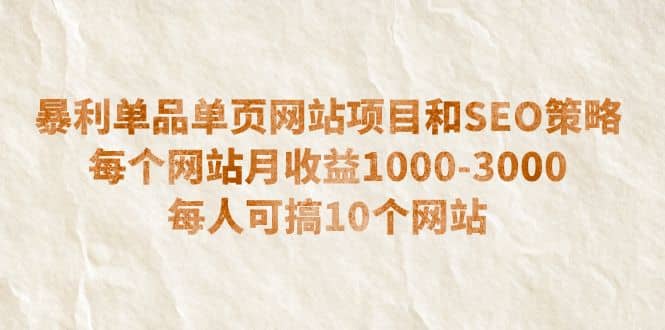 暴利单品单页网站项目和SEO策略 每个网站月收益1000-3000 每人可搞10个-多米网络